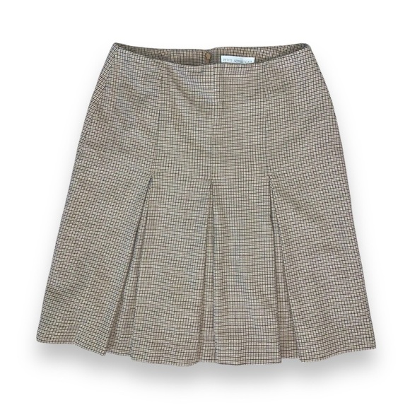 Petite Sophisticate Chic Plaid Wool Blend Pleated Skirt Tan - Picture 1 of 10